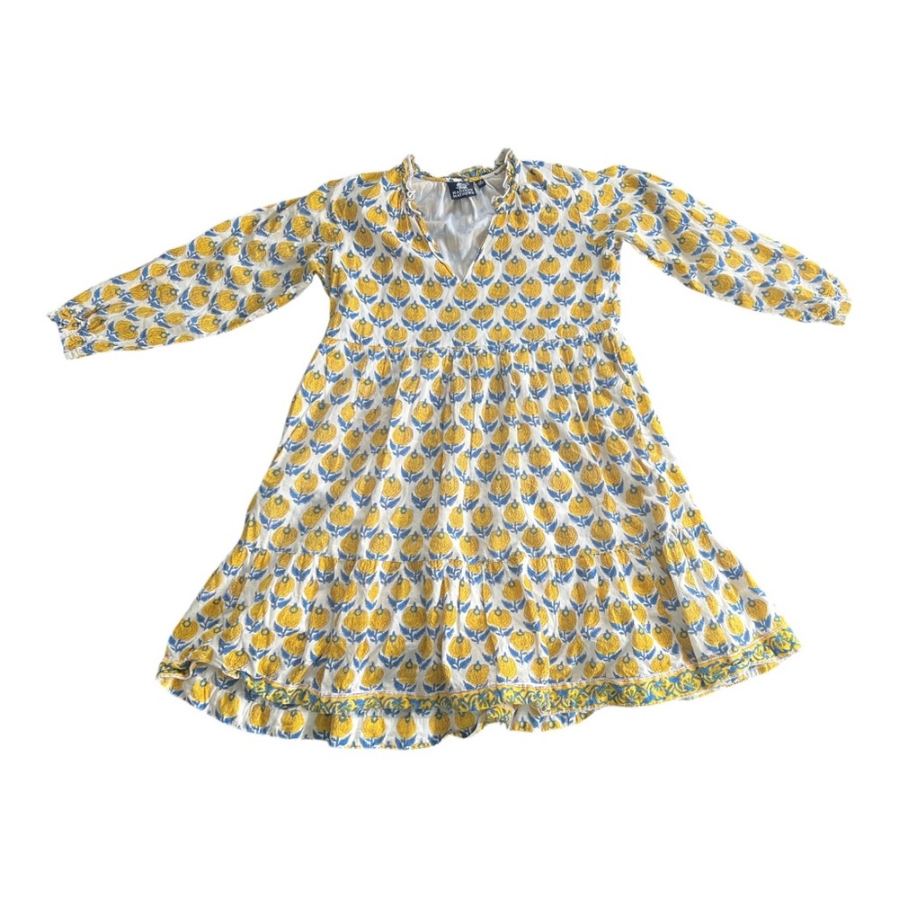 Madison Mathews Ginger Folly Mini Dress Floral Print Blue Yellow Sundress XS - Picture 2 of 9